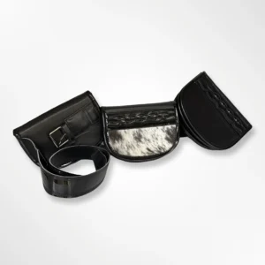 Riñonera tradicional tipo carriel antioqueño todo negro con tapa en cuero