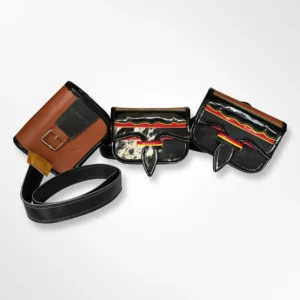 Riñonera tradicional con lengüeta tipo carriel antioqueño en cuero